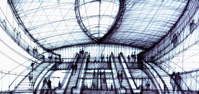 Disseny de l'interior de la futura terminal satèl·lit interpistes de l'aeroport de Barcelona-El Prat